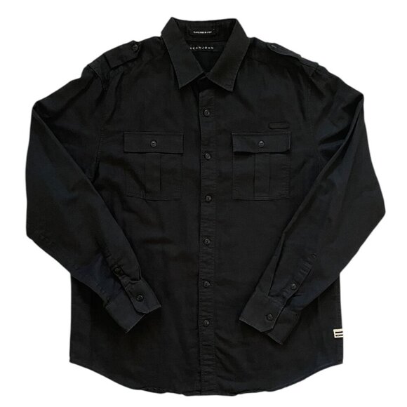Sean John Men's Tailored Fit Size L Long Sleeve Button Up Linen Shirt Black - Picture 1 of 9